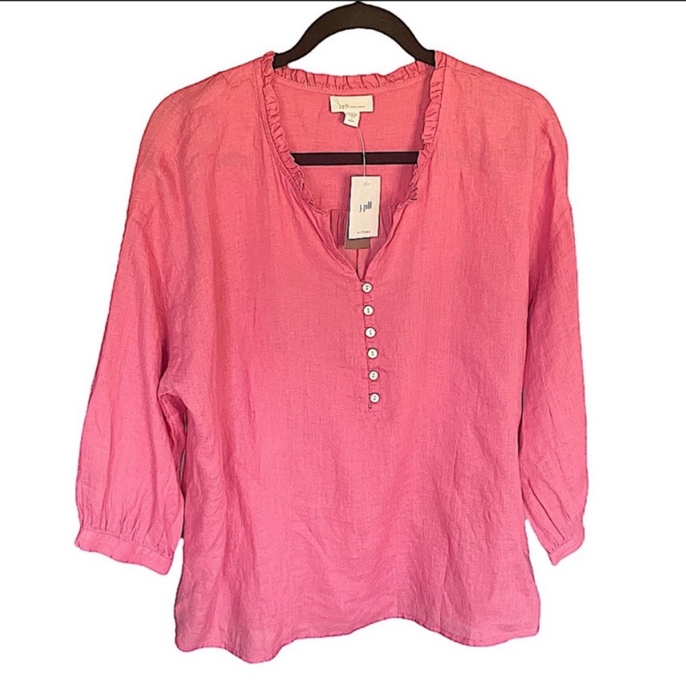 J Jill Love 100% Linen Lotus Flower Blouse size Large Petite